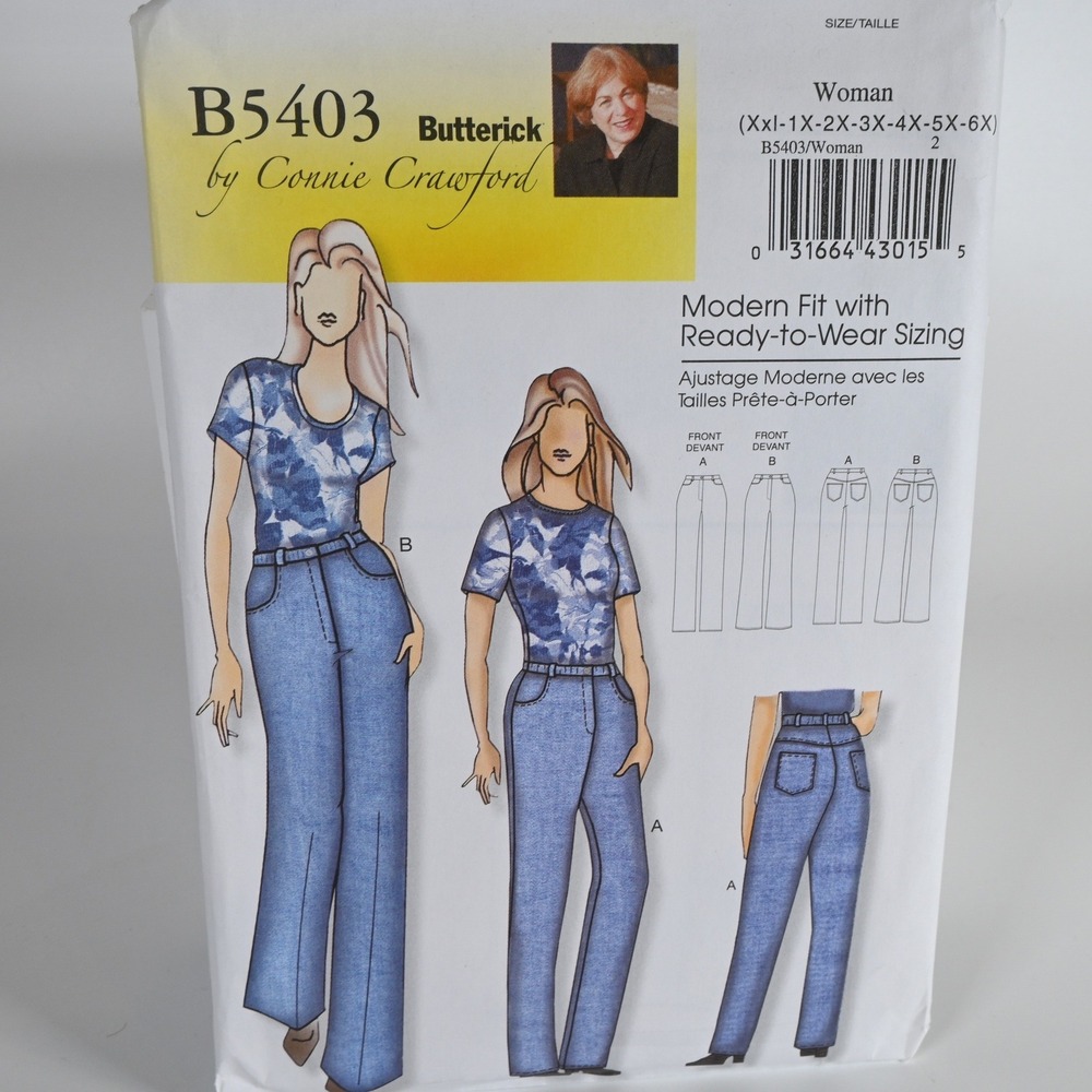 Butterick Sewing Pattern B5403 Woman XXL-6X Jeans Uncut Factory Folded